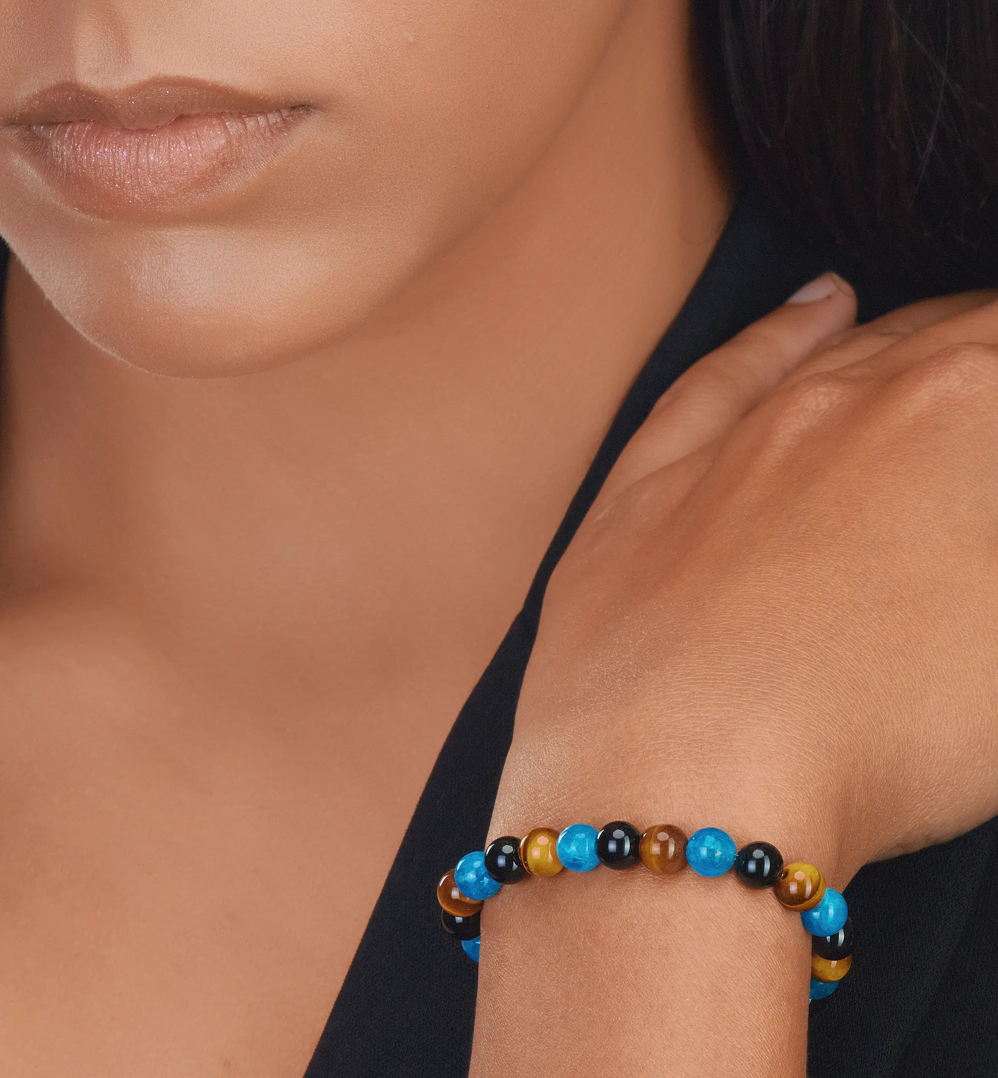 Bracelet onyx apatite oeil de tigre