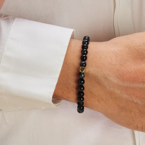 Bracelet pour homme en onyx et oeil de faucon