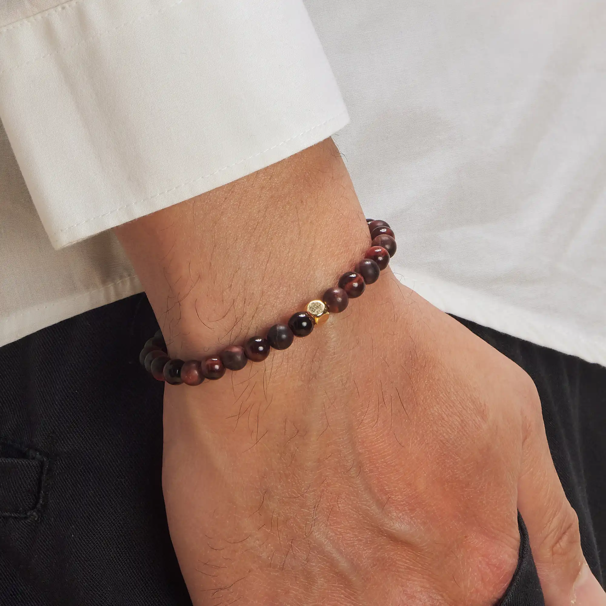 Bracelet en pierre d'oeil de taureau pour homme