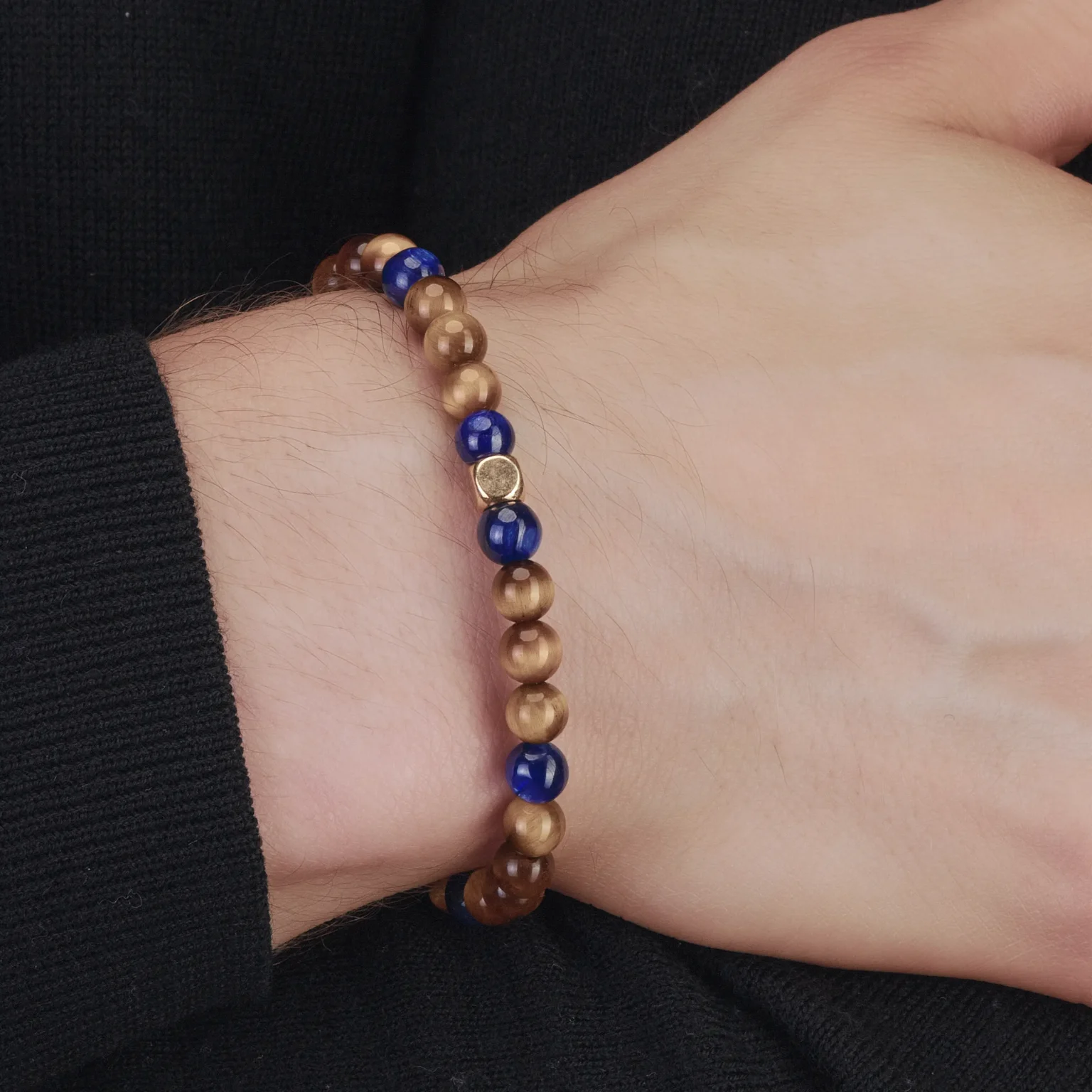 Bracelet pour homme en oeil de tigre et kyanite