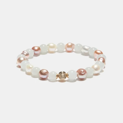 bracelet en jade blanc et perles de culture mixte